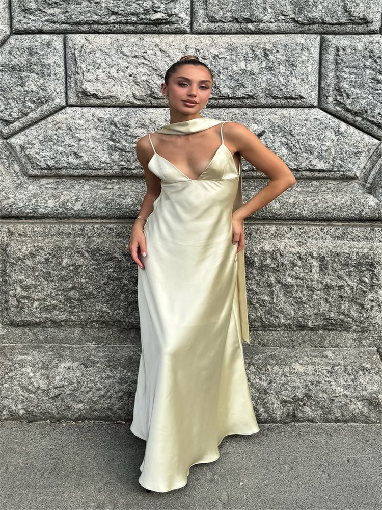 Robe longue marron Sexy pour femmes, élégante, épaules dénudées, dos nu, sans manches, mode d'été, nouvelle collection 2025, Robes de plage