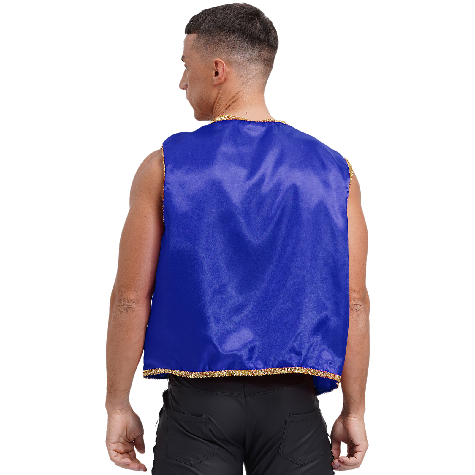 Gilet de Princesse Arabe pour Homme, Costume d'Aladdin, Gilet Brillant en Satin, Hauts de Cosplay Indien et Arabe pour Fête d'Halloween, Carnaval, Tenue de Danse