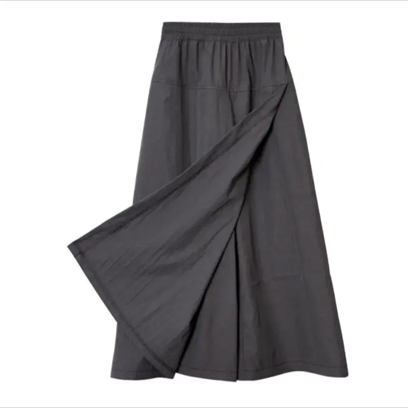 Jupe-pantalon pour femme, taille haute, jambes larges, jupe-culotte grise, fine, ample, en soie glacée, salopette décontractée, jupes de travail semi-corps, été