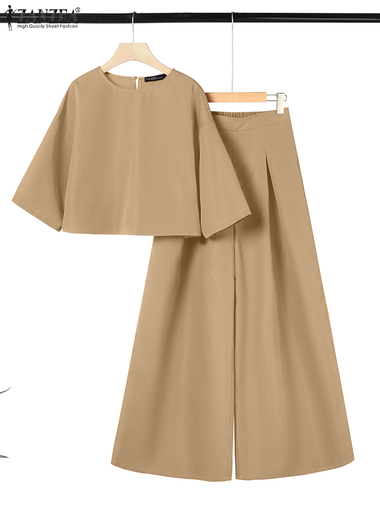 ZANZEA été 2 pièces femmes pantalons ensembles mode correspondant ensembles 3/4 manches Blouse ample jambe large pantalon costume élégant travail OL tenues