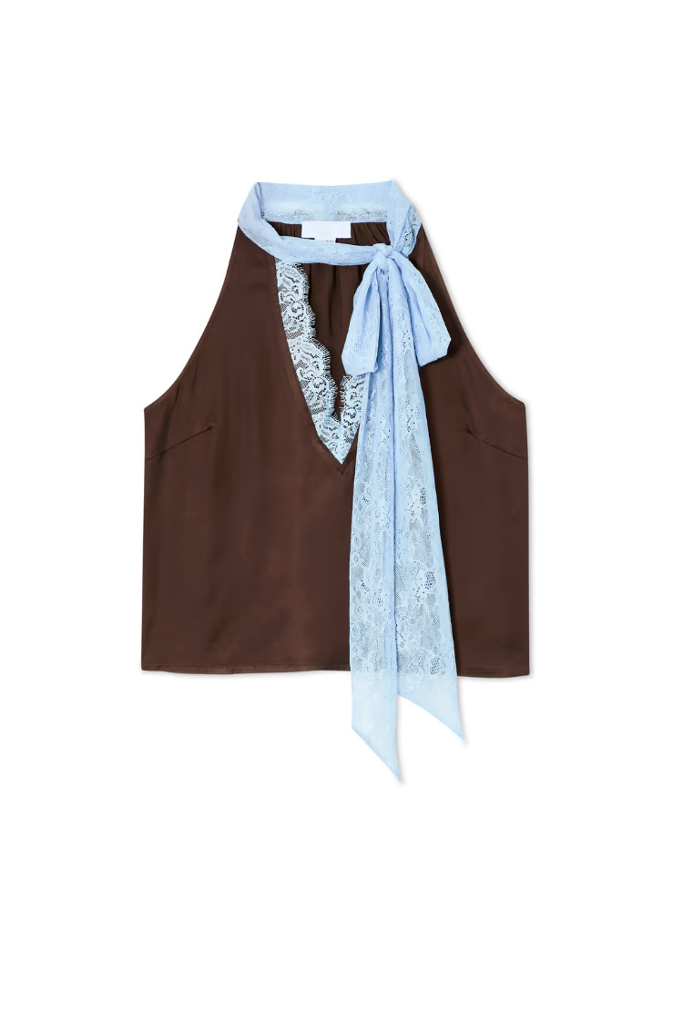 Ensemble jupe longue en dentelle patchwork tendance pour femme, décontracté, en satin, col en V, sans manches, pour l'été 2026, style urbain, idéal pour les vacances