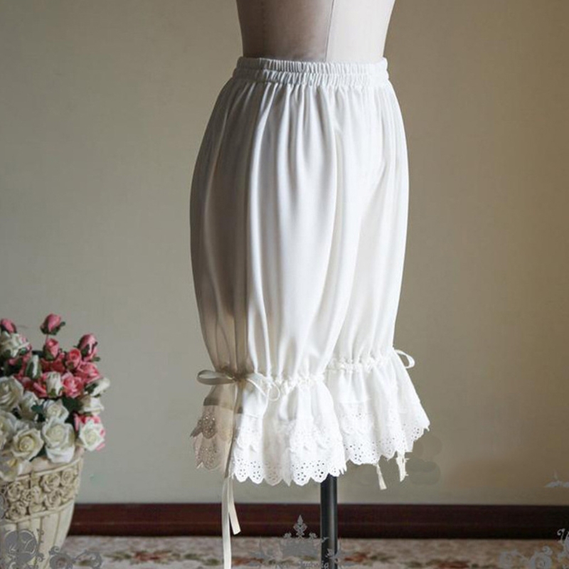 Pantalon bouffant Vintage en dentelle pour femmes, à volants, avec nœud lanterne, couleur unie, sous-vêtement de sécurité élastique