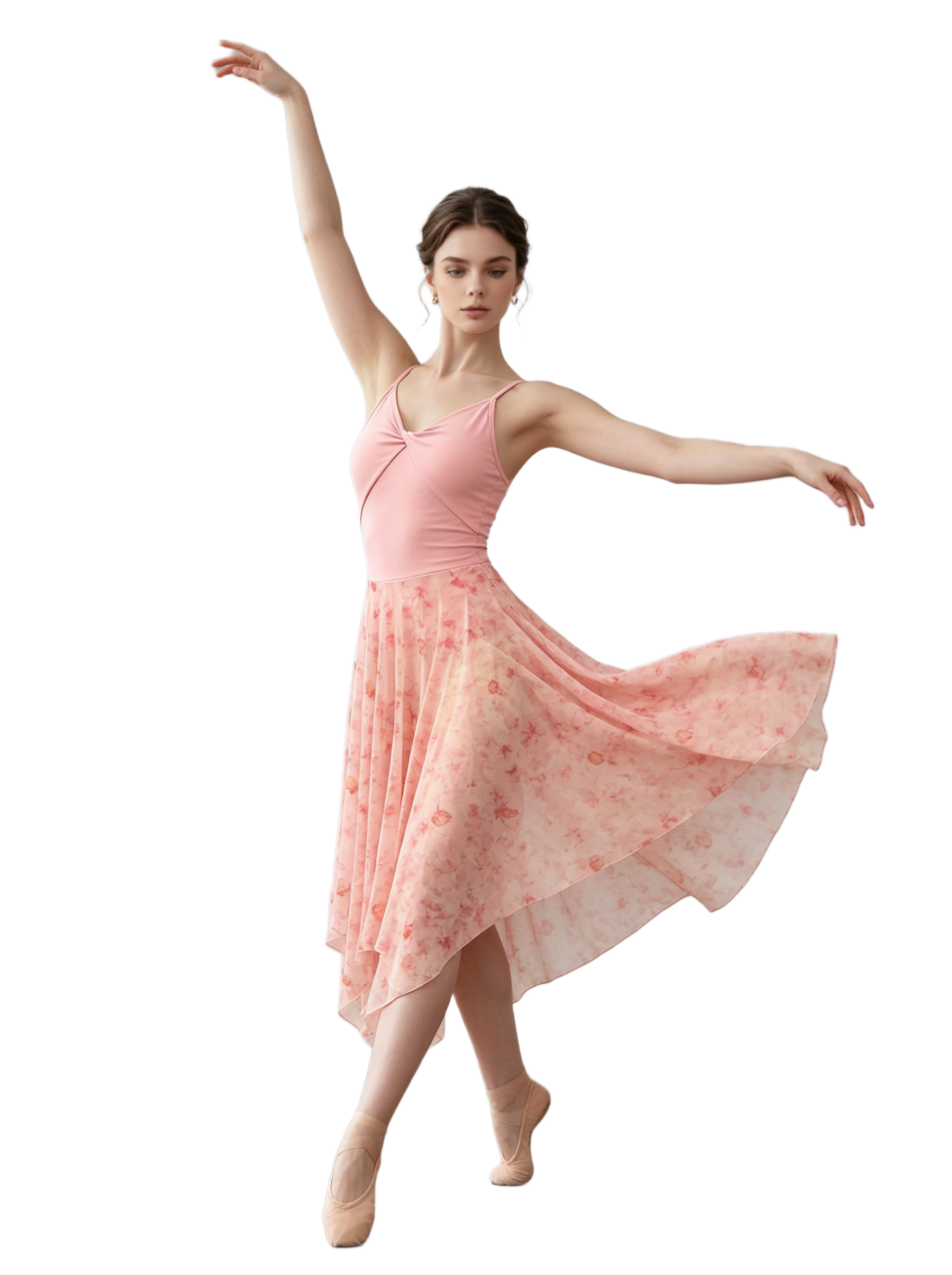 Costume de danse lyrique pour femmes, robe de danse contemporaine en maille imprimée 20D, asymétrique, fluide, col en V, vêtements de danse de ballet