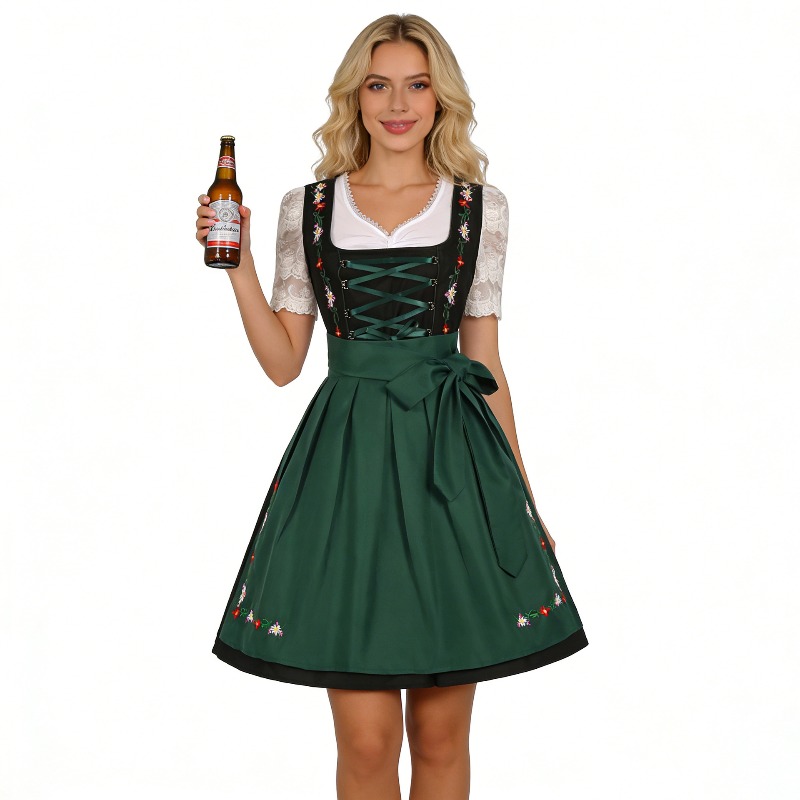 Oktoberfest Dirndl Costume de femme de chambre femmes broderie paysanne tablier dentelle ceinture cravate robe Festival adulte tracht irlandais bavière tenue