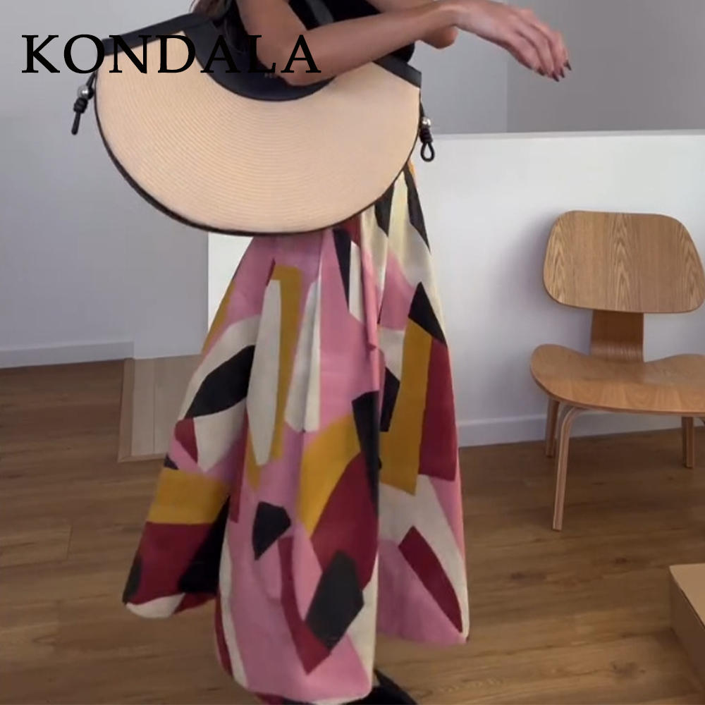 KONDALA 2026 Printemps-Été Jupes Décontractées Imprimées pour Femmes, Mode Élégante Ample avec Fermeture Éclair, Streetwear Chic, Jupes Longues pour Dames