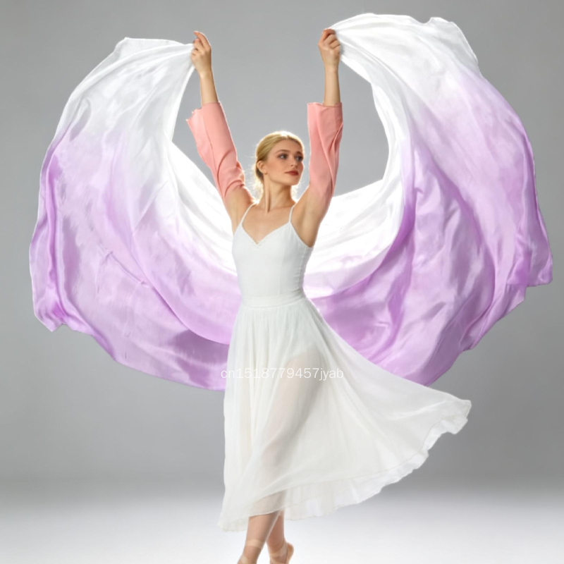 Voiles de danse orientale personnalisés en soie, accessoires de danse en soie, performance scénique, teinture dégradée faite à la main, voile 100% soie véritable rose