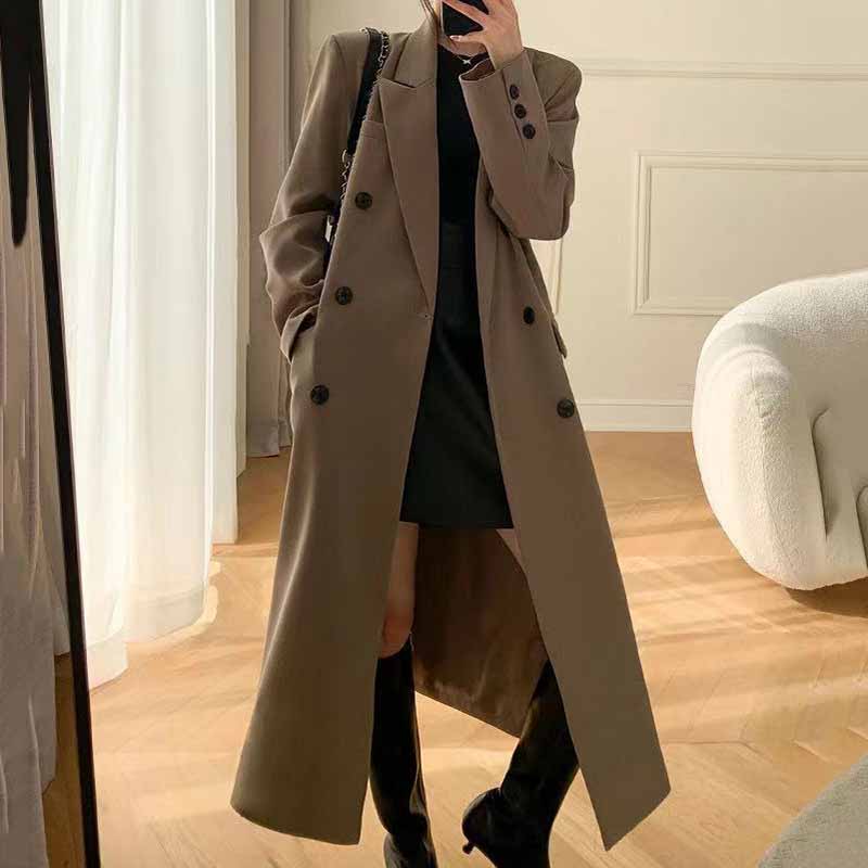 FANAN élégant Long Trench manteau femmes coréen Double boutonnage bureau dame Blazer veste mode Streetwear à manches longues pardessus