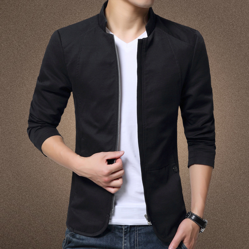 Veste délavée à col montant pour hommes, vêtements de printemps, coton amincissant, nouveau