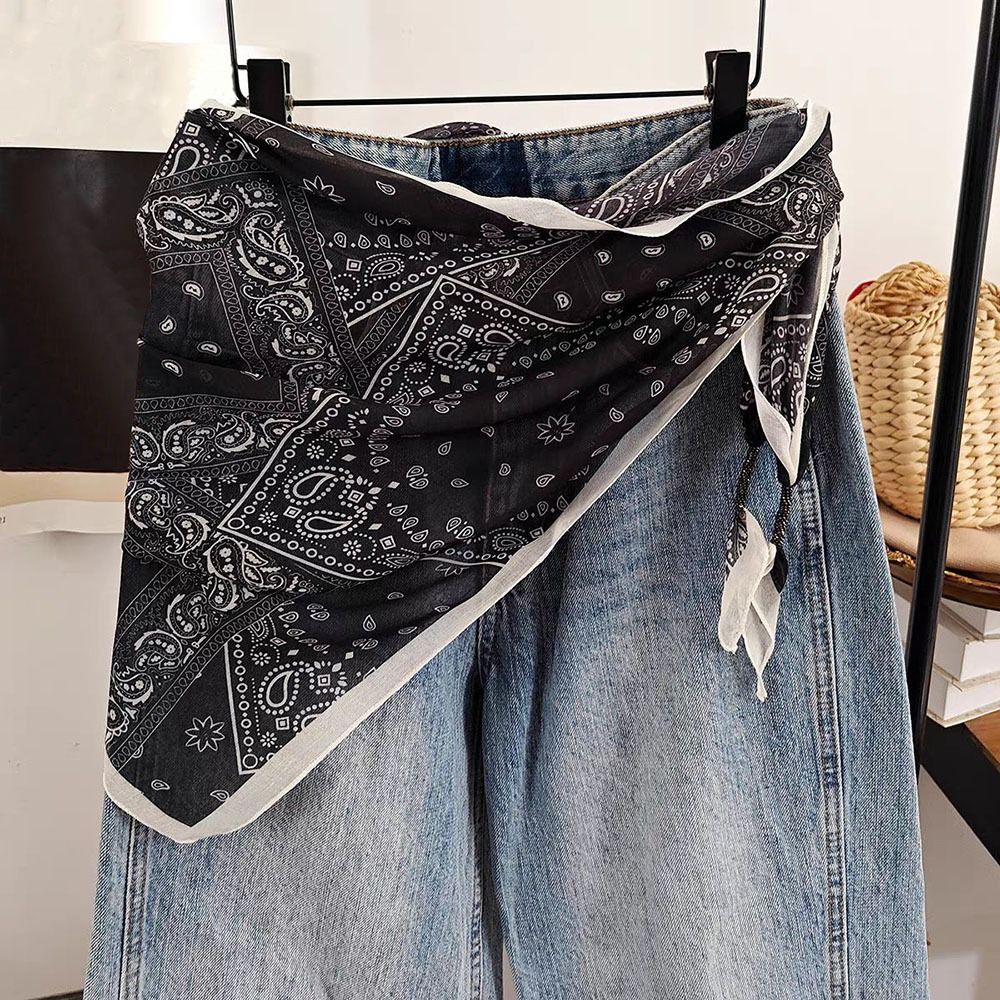 Élégant foulard triangulaire multifonctionnel en coton à motifs floraux, ceinture florale, cravate triangulaire tie-dye pour femme, été