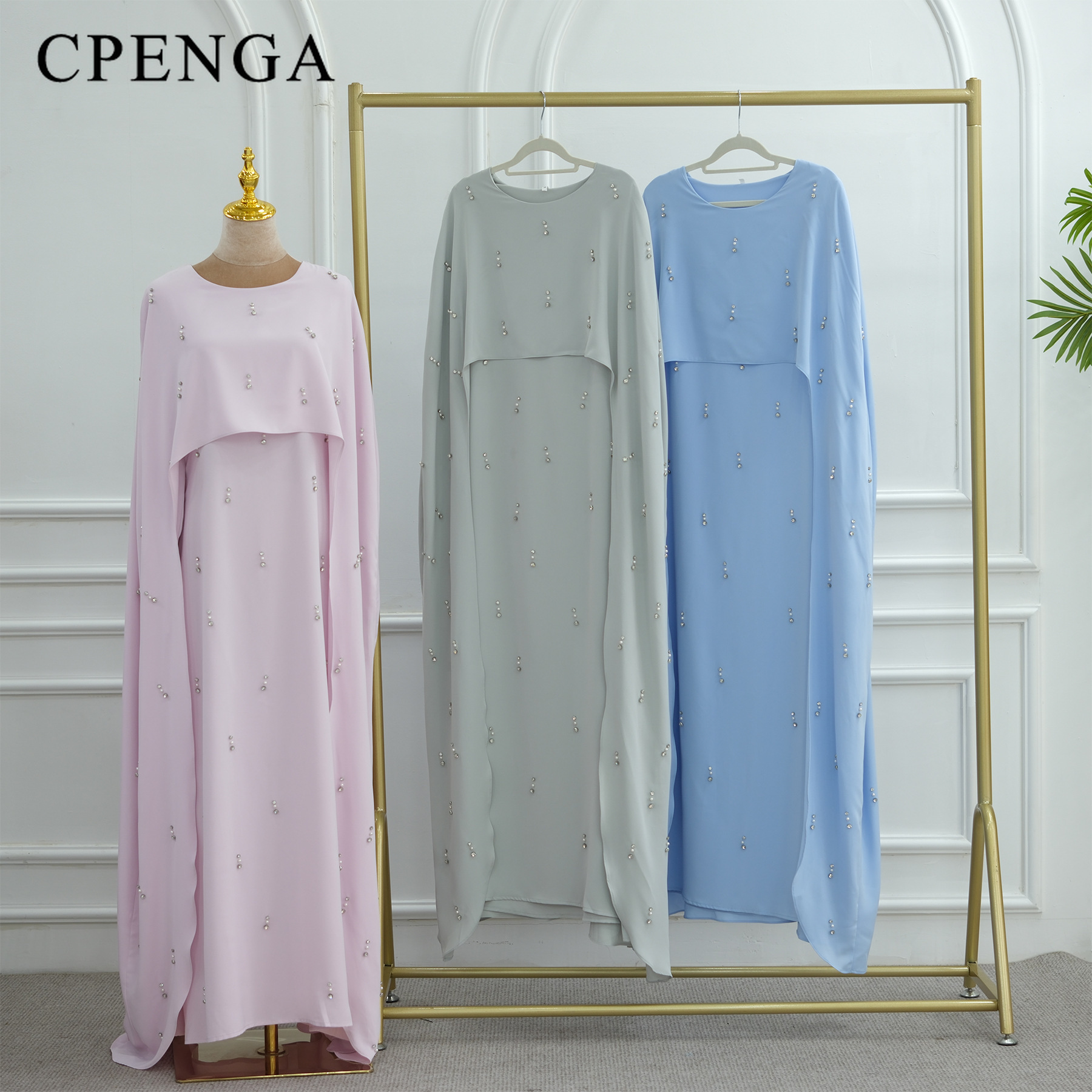 Ensemble de Robe Abaya modeste deux pièces pour femmes musulmanes, Kaftan en perles turques, Style islamique arabe du moyen-orient, pour Ramadan, 2025