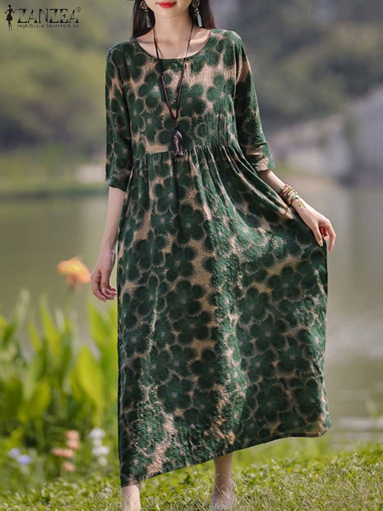 ZANZEA Vintage imprimé fleuri robes femmes bohème Robe longue automne à manches longues Maxi Robe d'été élégant vacances Robe robes