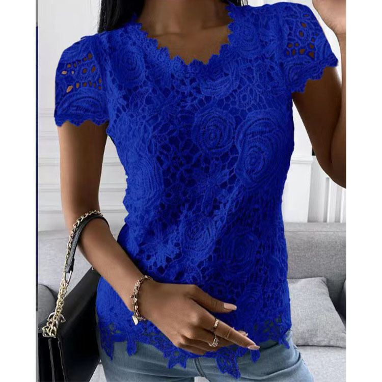 Mode femme T-shirt été nouvelles femmes chemise en dentelle à manches courtes haut Camiseta Mujer Manga Corta chemises et chemisiers