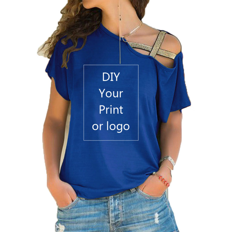 Impression personnalisée T-shirt pour femmes bricolage votre comme Photo ou Logo haut T-shirt Femme irrégulière biais croix pansement taille S-5XL t-shirts