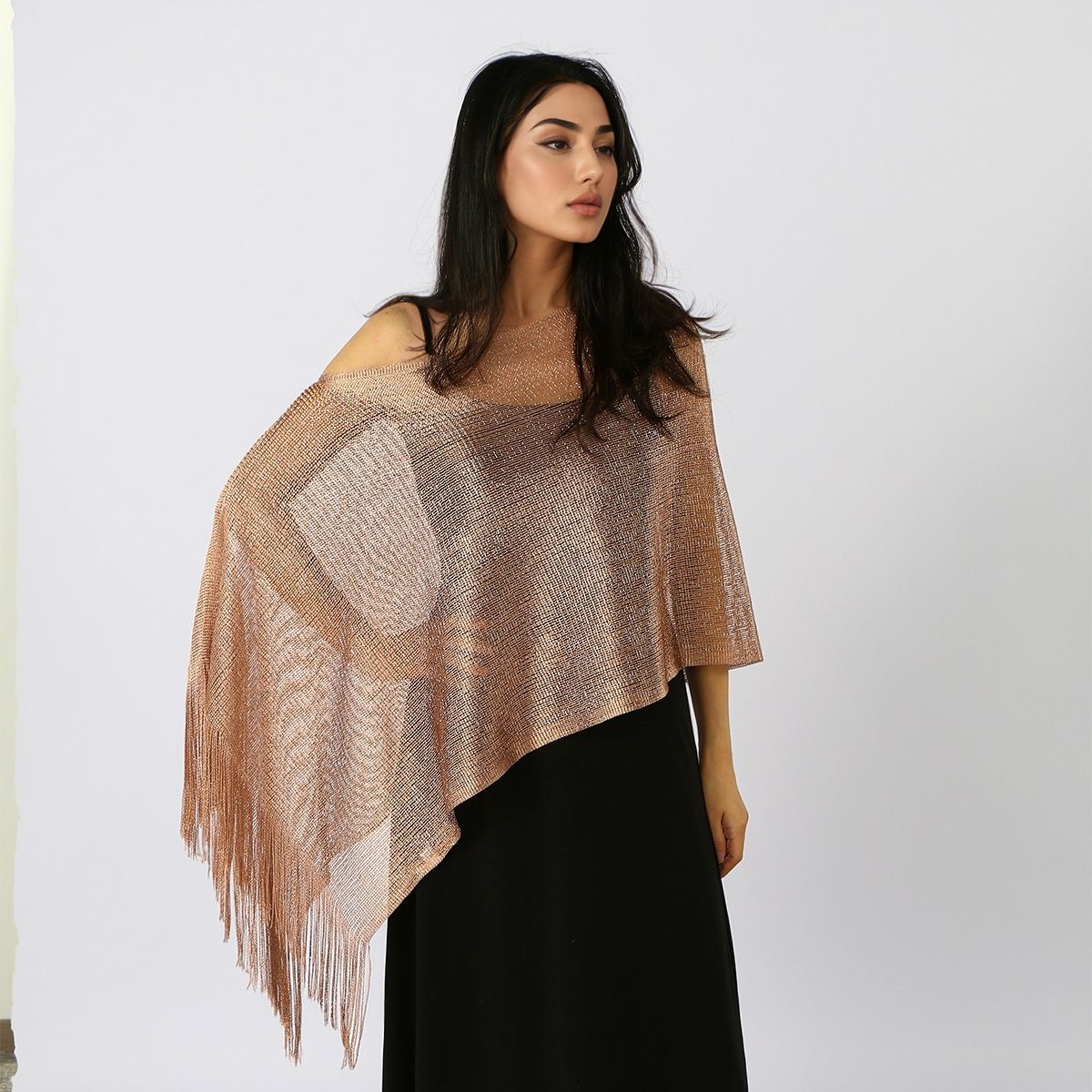 Châle en soie doré et argenté de qualité supérieure pour femme, avec longues franges, idéal pour mariée, demoiselle d'honneur, bal, soirée, mariage, ou comme tunique décontractée