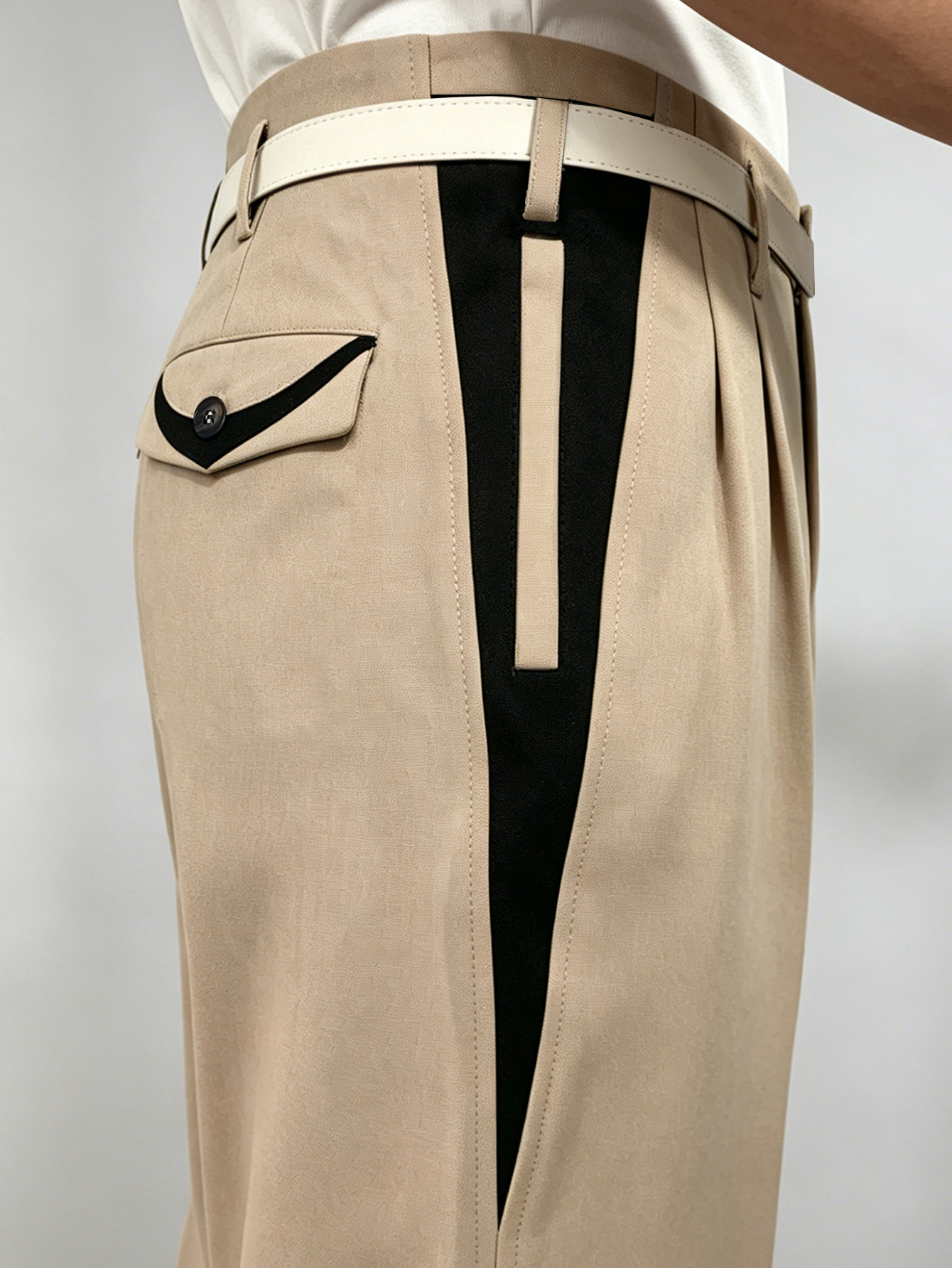 Pantalon de bureau élégant pour homme, pantalon droit ample à taille contrastée pour le printemps et l'été, pantalon de tous les jours