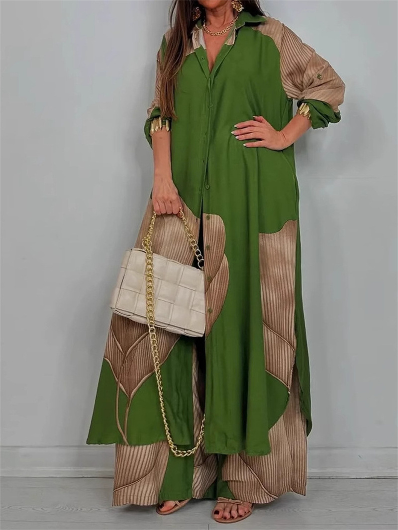 Femmes automne mode décontracté couleur bloquée chemise ample haut et pantalon deux pièces ensemble confortable pantalon droit femmes costumes 2025