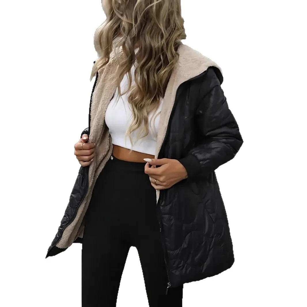 Parka d'hiver pour femme 2026 à capuche mi-longue décontractée et confortable style urbain en polyester rembourré