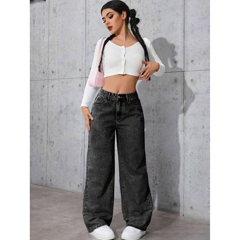 Jeans tendance pour femmes, coupe droite, pantalon en denim noir classique pour filles, pantalon taille haute à la mode coréenne pour femmes