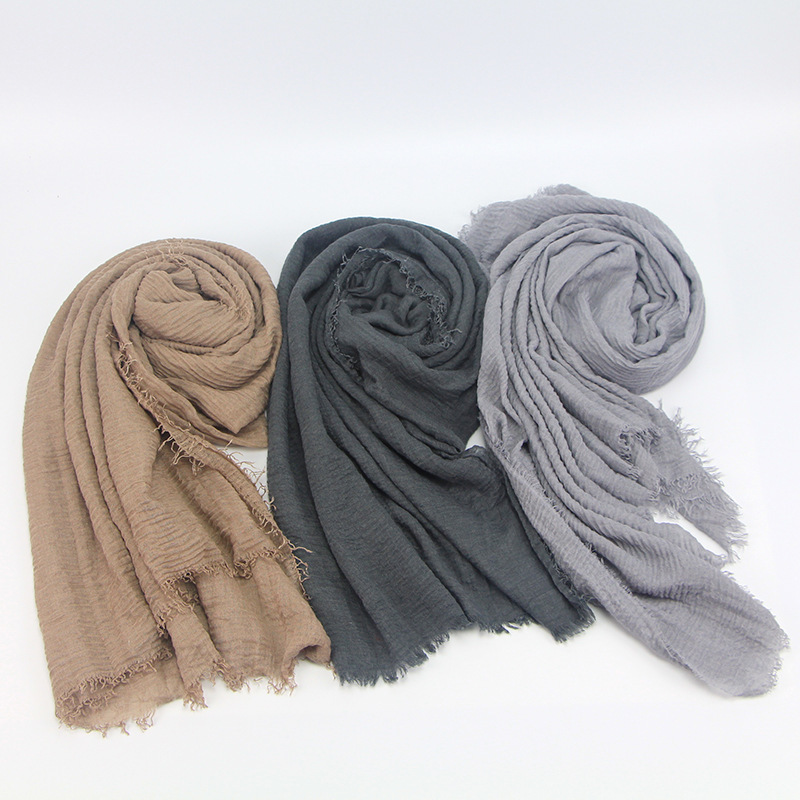 Ramadan classiques froissé coton Hijab écharpe femmes Turban musulman châle plaine Bandana respirant femmes châles Foulard Hijab capuche