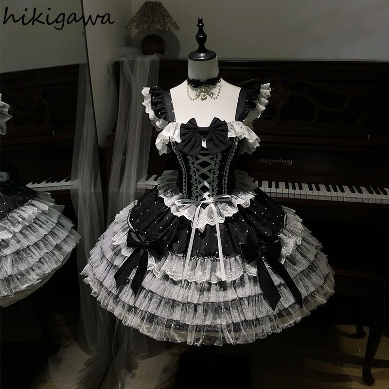 Robes Mignonnes Femme Style Lolita Japonais Col Carré Sans Manches Coupe A-line Robe d'Été Douce 2026 Vestidos de Mujer