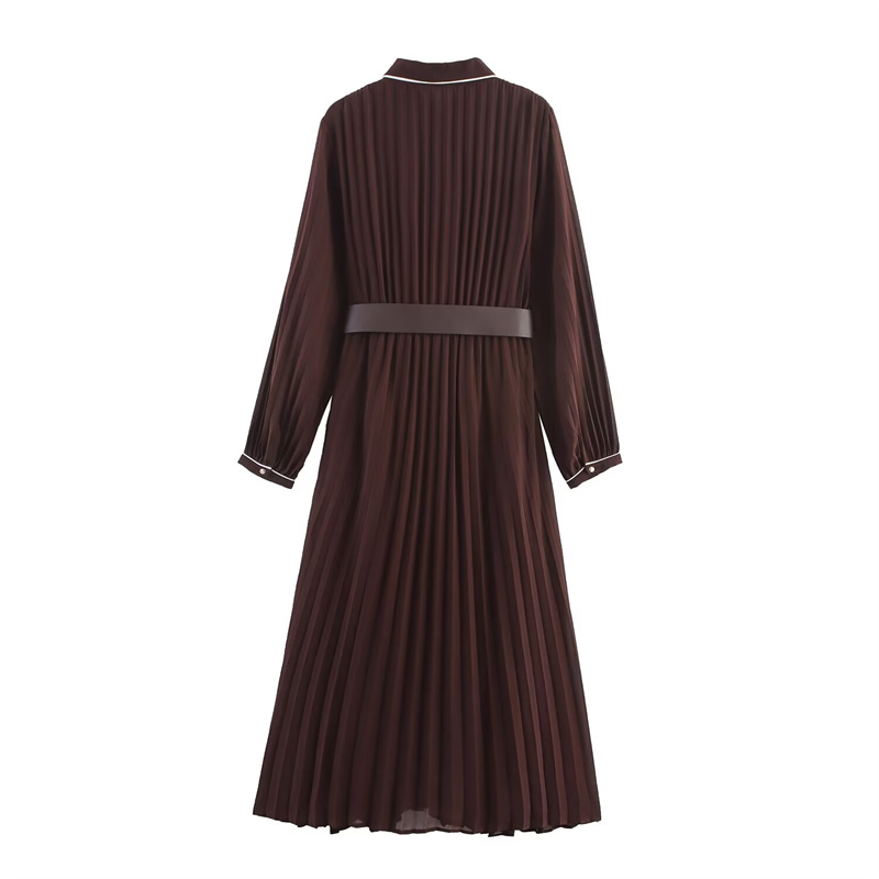 Robes pour femmes nouvelle automne 2025 Russet manches longues avec ceinture plissée ornée robe mi-longue robe Maxi décontracté mode personnalité