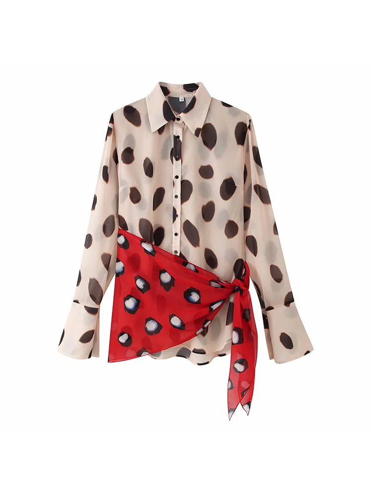 Robe patchwork pour femme avec bretelles en foulard de soie, style festival de musique, sexy, à simple boutonnage, manches longues, imprimé pois, pour femme élégante
