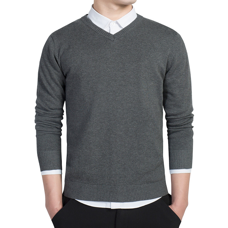 Pull Homme 2026 Automne Décontracté Col V Uni en Coton Tricoté Marque Vêtements Coupe Slim Pulls Masculins