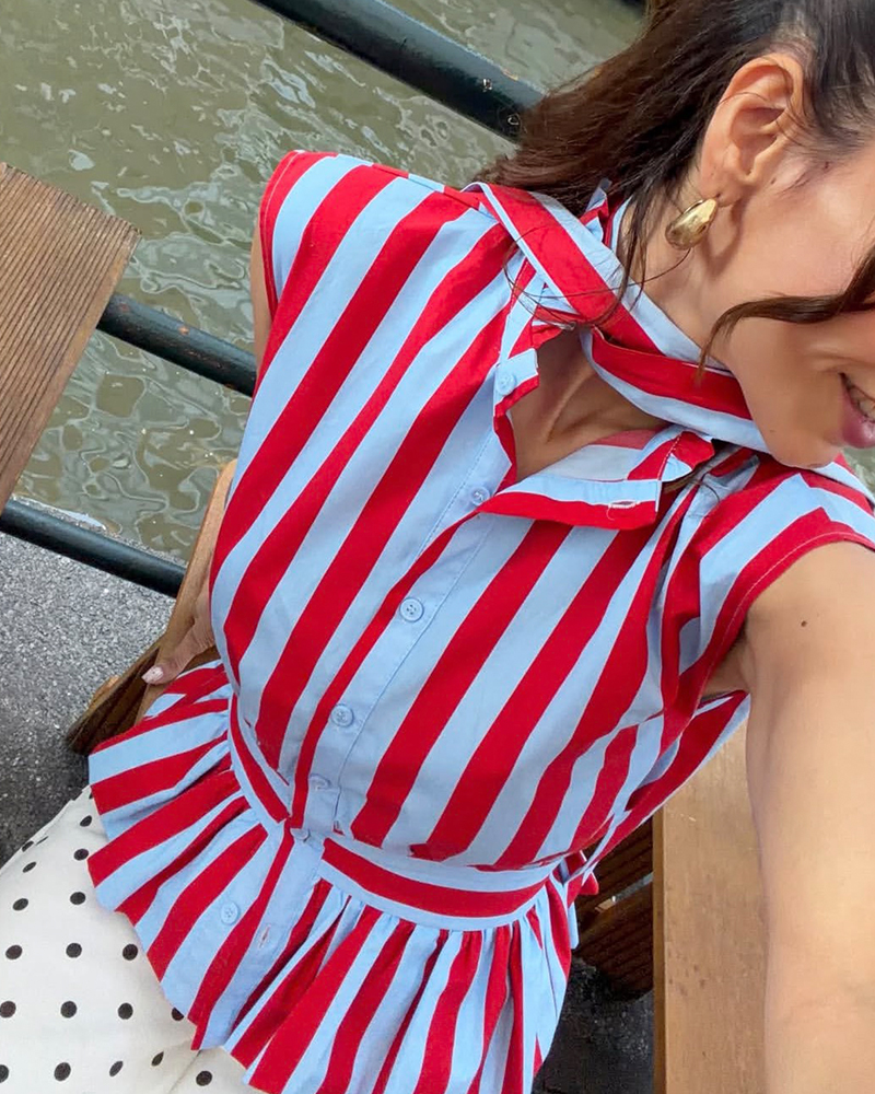 Chemisier Femme 2026 Nouvelle Collection Été – Chemise Rayée Sans Manches Ajustée à Nœud Papillon pour Femme – Élégance et Personnalité Chic