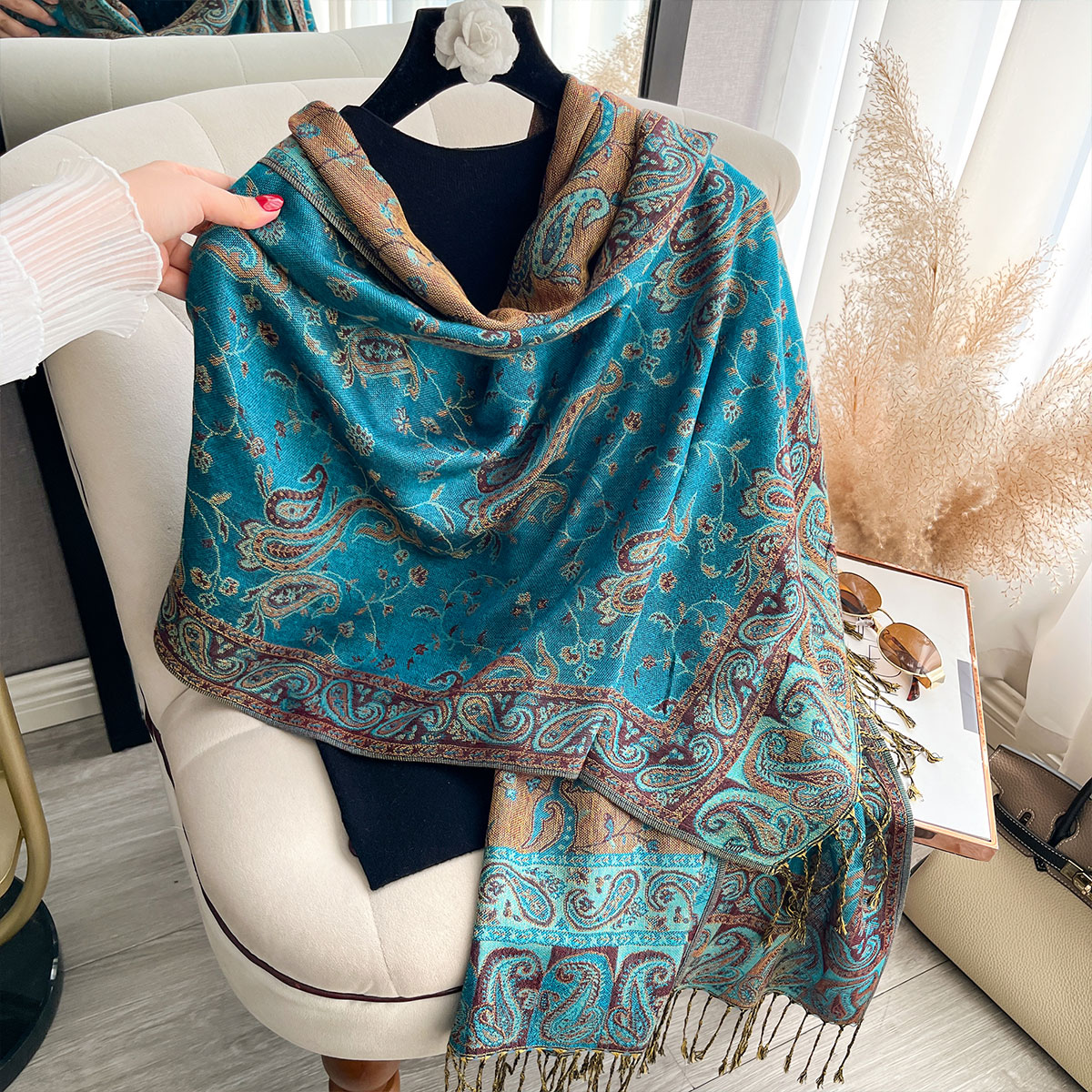 2025 bohême Pashmina Hijab écharpe longue châle musulman femme Foulard doux Turban bandeau pour femmes bandeau marque de luxe