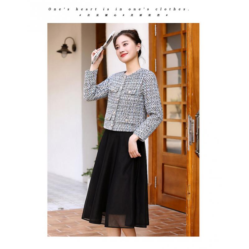 Veste coréenne en Tweed pour femmes, manteau Simple à manches longues, élégant, Slim, Chic, col rond, point ouvert, vêtements d'extérieur, nouvelle collection