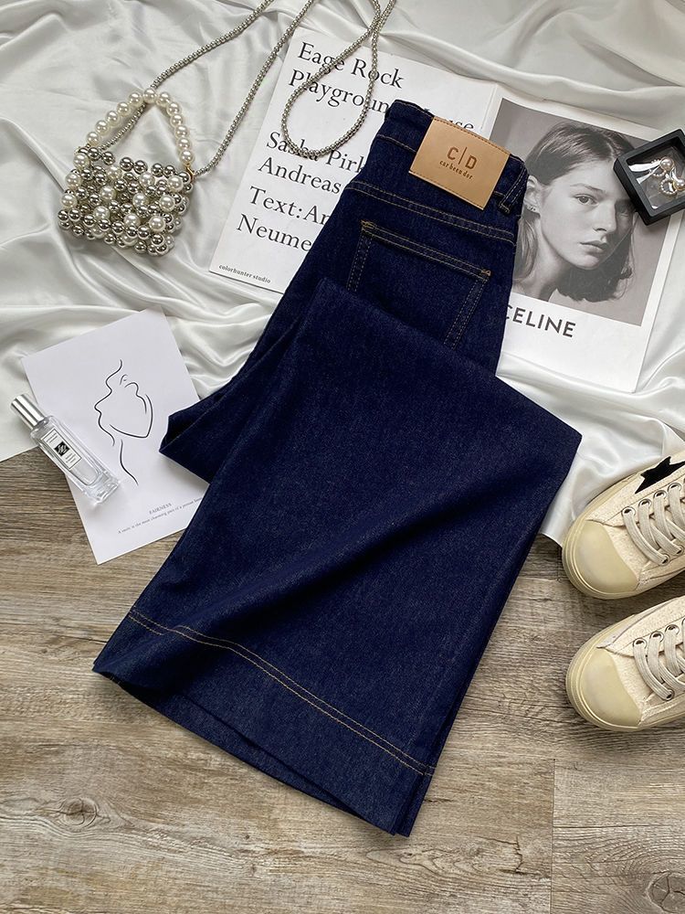 Jean droit bleu pour femmes, pantalon taille haute, amincissant, ample, tombant, jambes larges, début d'automne, nouvelle collection 2024