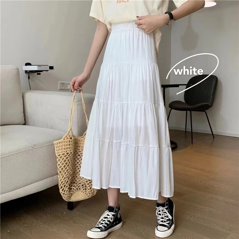 Printemps été femmes jupes Vintage taille haute élastique Patchwork blanc noir Chic longue gâteau a-ligne jupe