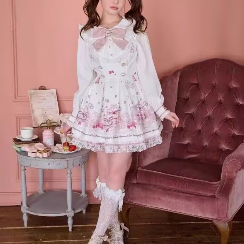 Ensemble 2 pièces Lolita de Style japonais, Mini jupe Y2k pour femme, Harajuku, robe imprimée douce Kawaii, hauts, mode coréenne, robe élégante
