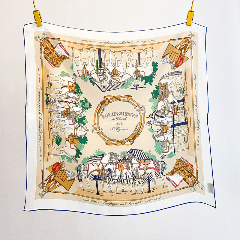 Foulard carré 100% soie de mûrier, imprimé vintage équestre (selle de cheval), bandana unisexe, couvre-cou et tête, idéal pour le bureau, les voyages, les vacances, cadeau