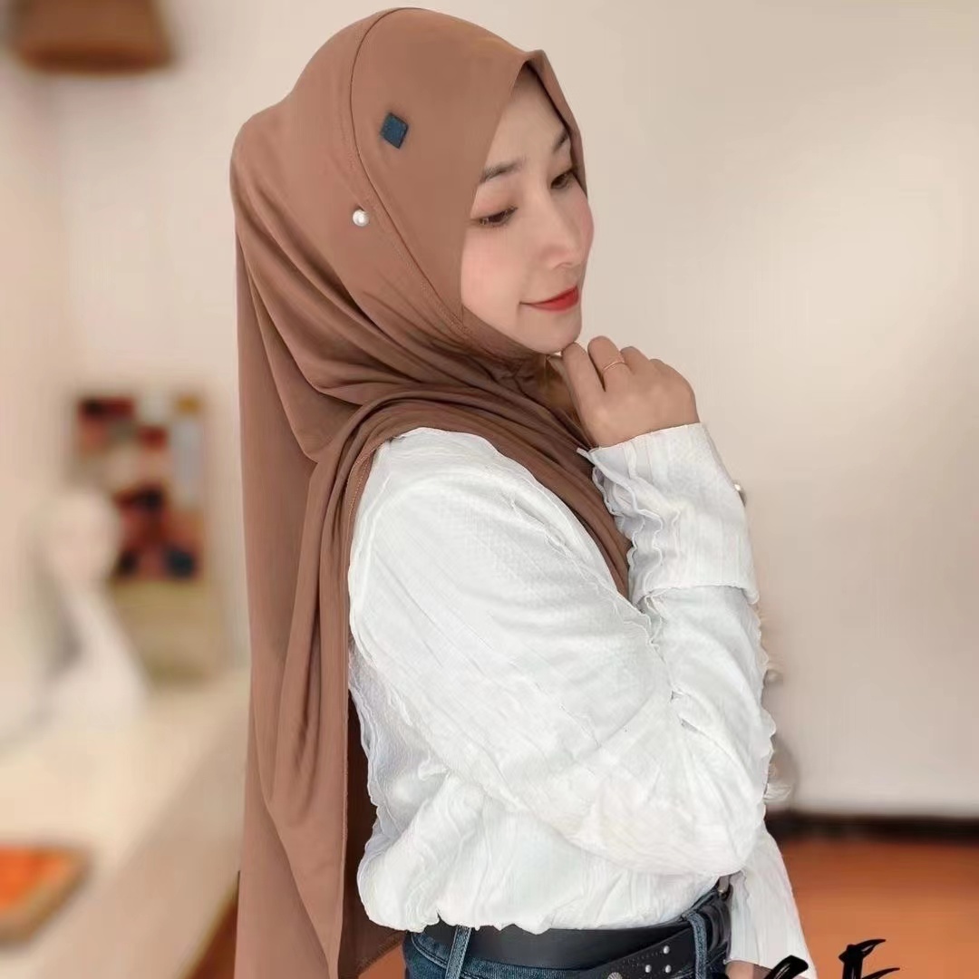 H305 plaine XL taille hijab musulman avec partie de menton qualité supérieure taille supplémentaire amira tirer sur écharpe islamique vente chaude foulard