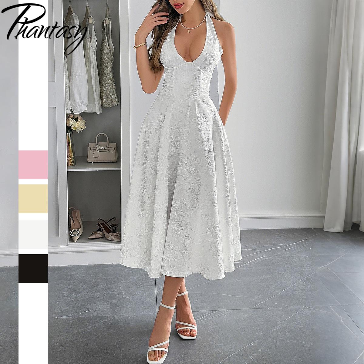 Robe de soirée en Jacquard blanc, dos nu, avec nœud, pour femmes, élégante, Sexy, moulante, longue, été