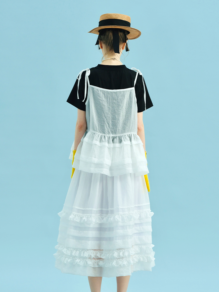 imakokoni Vêtements pour femmes Débardeur sans manches ample en maille d'été avec bretelles à nouer et ourlet à volants