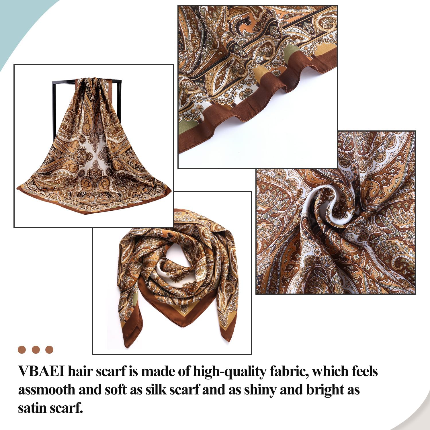 1 pièces 27,5 pouces foulard en satin soie comme écharpe de cheveux tache Bandana enveloppe de cheveux foulard pour les femmes (marron)