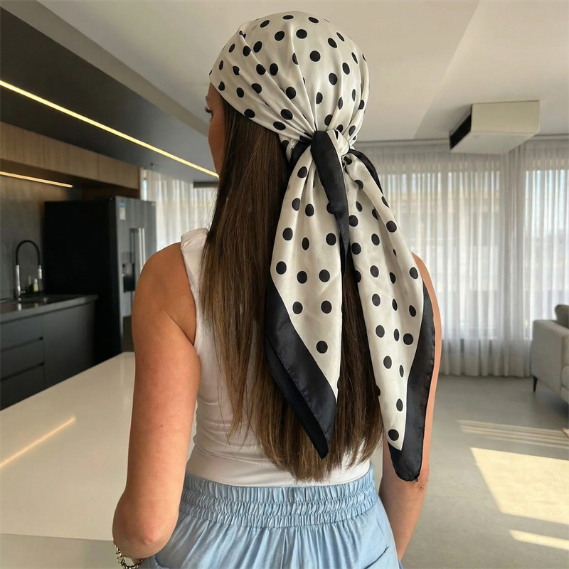 Foulard carré en soie à pois élégant pour femme, bandana en satin, bandeau, hijab, accessoire pour cheveux