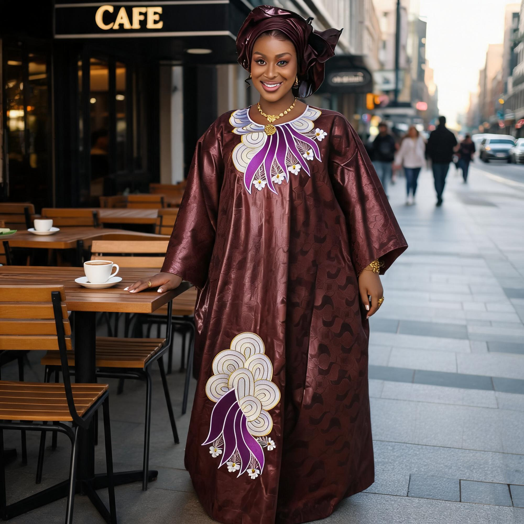 Robes africaines pour femmes grande taille, robe longue en bazin riche avec broderie et écharpe