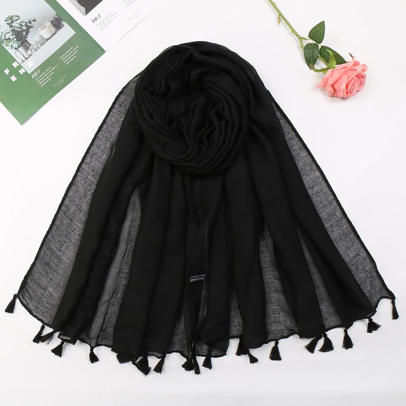 Écharpe en Viscose à Pompon Uni pour Femme, Hijab, Châle de Créateur Musulman, 2023x90cm, 180