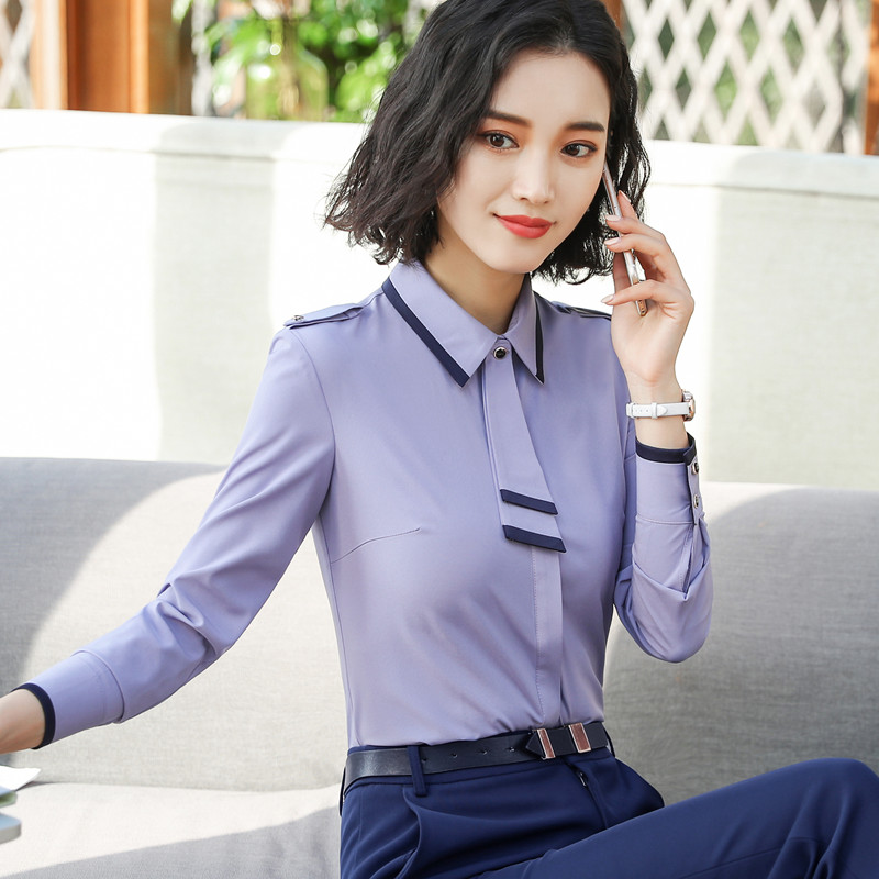 Naviu-Chemisier à manches longues en mousseline de soie pour femme, chemise avec nœud, vêtements de bureau, mode printemps et automne