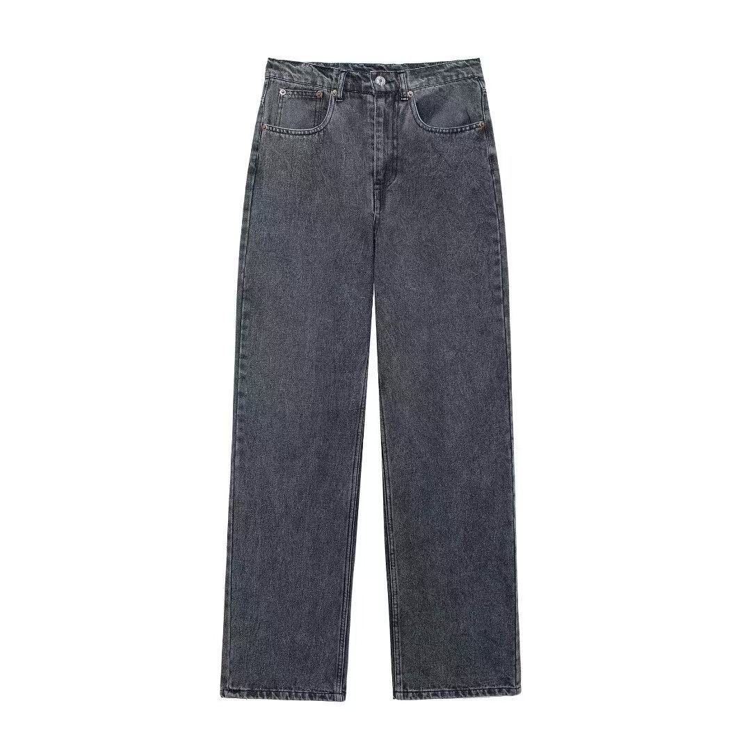 Jean décontracté à jambes droites du japon et de la corée du sud, jean de meulage à bord lavé ample et confortable pour femmes quatre saisons, nouvelle mode