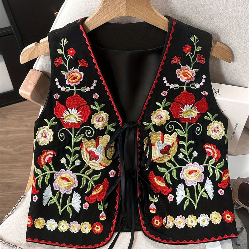 Nouveauté 2026 Gilet sans manches pour femme Printemps-Été, style chinois brodé, rétro, avec broderie de style industriel lourd
