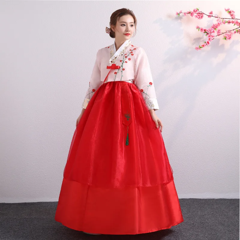 Hanbok pour femmes, Costume traditionnel coréen, vêtements de cour de spectacle de palais minoritaire, robe de danse pour fête de mariage, nouvel an, fleur