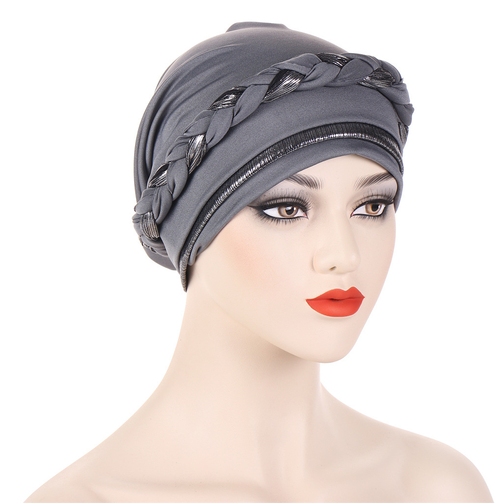 Casquettes Hijab musulmanes tressées pour femmes, bloc de couleur, tête enveloppante, Ramadan, doux et élastique, mode dames, Turban