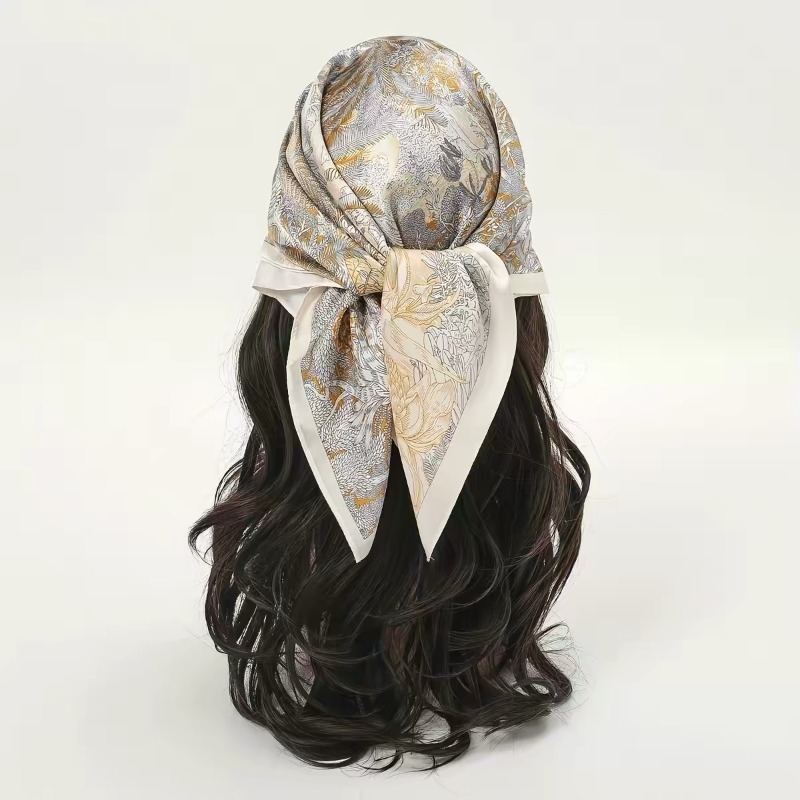 Écharpe en soie de luxe pour femmes à imprimé floral, élégant grand foulard femme, motif de feuilles tropicales et de fleurs, mouchoirs pour femmes XSSJJ03