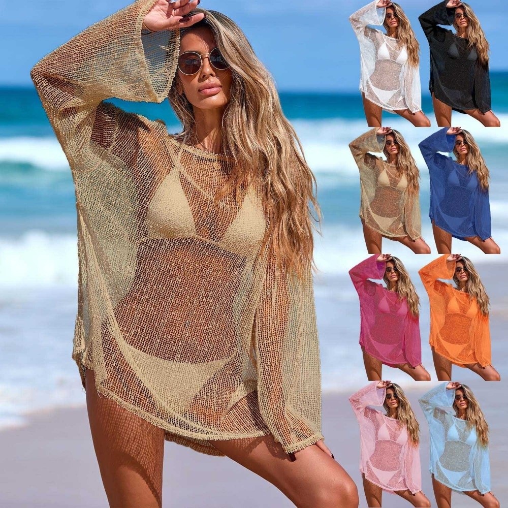 Robe de plage transparente pour femme, en maille texturée, légère, style bohème, cache-maillot de bain, tenue de plage