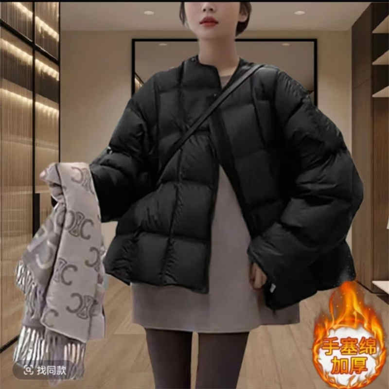 Veste en coton pour femmes, édition coréenne, nouvelle collection automne-hiver 2021, couleur unie, col rond, mode, manteau épais et chaud, Parka
