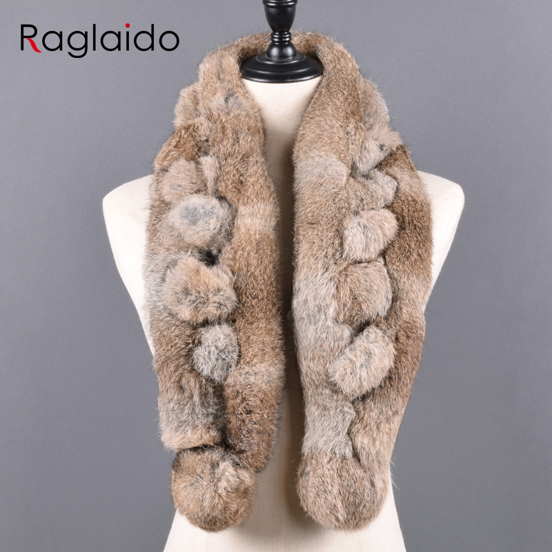 Femmes hiver lapin fourrure écharpe 100% naturel lapin fourrure mode chaud et doux foulard en gros Pompon fourrure foulards bandeaux